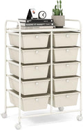 LDAILY 10 Drawer Rolling Cart, Storage Cart Organizer on Wheels, Drawer Cart with Metal Frame & Large Storage Capacity, Rolling Cart with Drawers for Living Room Classroom, Office