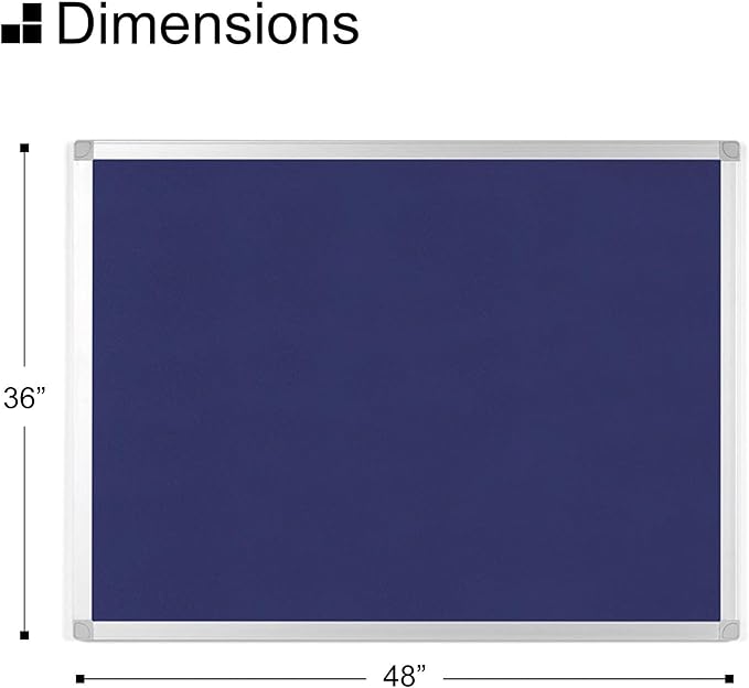 BoardsPlus Blue Felt Bulletin Board, 36" x 48", Wall Mounted Self-Healing Pin Board with Aluminum Frame, Affordable Felt Vision Board for Home, Office, Dorm & Classroom