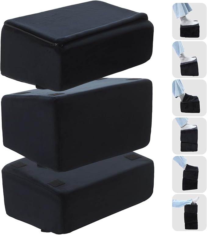 Novabright Foot Rest Under Desk at Work with 3 Adjustable Height, Non-Slip Ergonomic Foot Stool with Gel Top and Warm Pocket for Home Office Car Leg Back Rest(15" X 9" X 17.7",Parallel,Black)