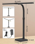 AKRRYR LED Desk Lamp for Home Office, Double Head 24W with Base, Architect Light 5 Lighting Brightness Flexible Gooseneck Table Reading Study, Black