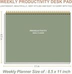 Weekly Productivity Planner - 8.5" x 11" Dashboard Desk Notepad Has 6 Focus Areas to List Tasks for Goals, Projects, Clients, Academic or Meal-Organize Your Daily Work Efficiently, 54 Weeks, Green