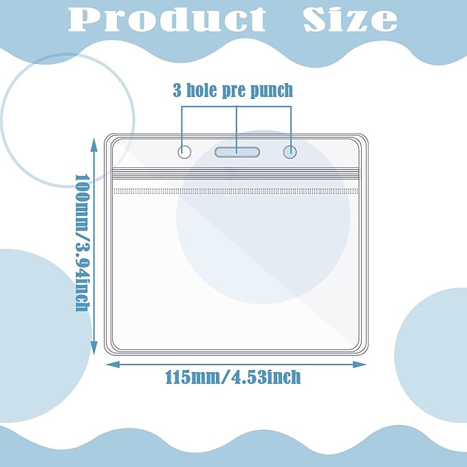 Zonon 150 Pcs Horizontal Clear ID Badge Holders Plastic Card Name Tag Holders Badge Sleeves Horizontal Waterproof Transparent PVC Sleeve Cover Pouch for Office School Travel(4.53 x 3.94 Inch)