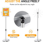 RedChili Adjustable Sign Holder Stand for 8.5x11 Inch Poster, Floor Standing Sign Holder With Snap-Open Aluminum Frame 360° Rotating Display Outdoor Indoor Signage Stand for Advertising (Silver, Sharp Corner)