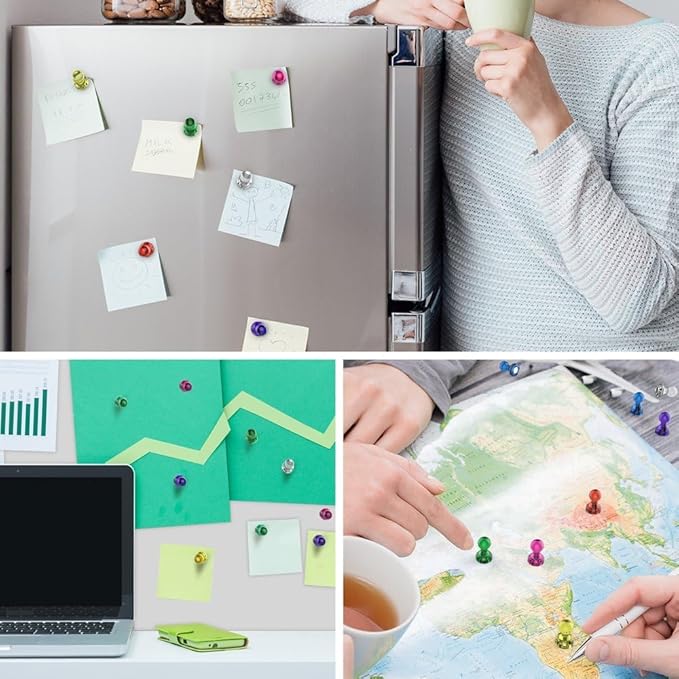 Tiergrade Push Pin Magnets - 58 Pack 7 Assorted Color Strong, Office, Use at Kitchen Home and School Classroom, for Refrigerator Dry Erase Board and Whiteboard.