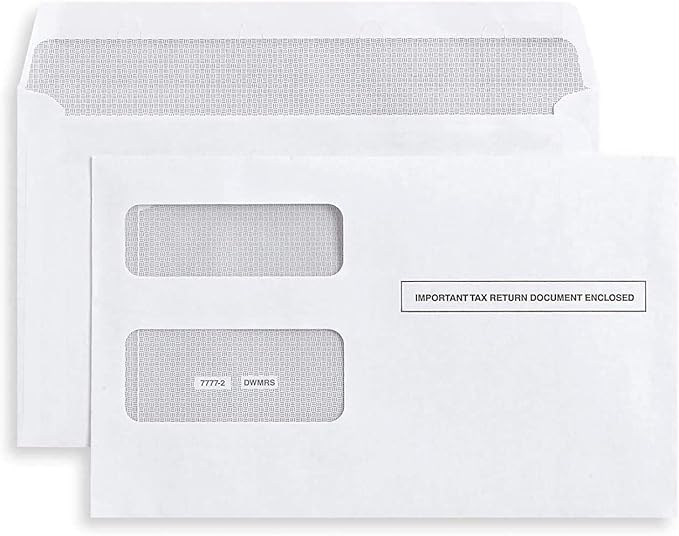 50 1099 Tax Envelopes Self-Seal Designed for printed 1099 Laser Forms - MISC - 1098-1099 R - DIV - INT, Double-Window Security For Quickbooks or Tax Software - 5 5/8 Inch x 9 Inch, 50 Envelopes