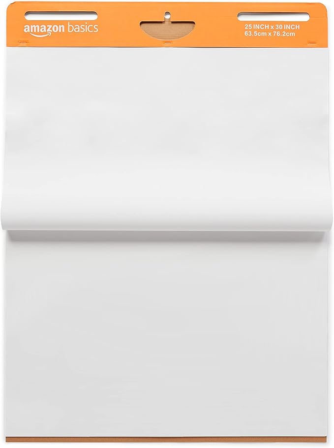Amazon Basics Sticky Easel Pads for Presentations, Whiteboard-Compatible, 25 x 30 Inch, Rectangular, White, 4-Pack