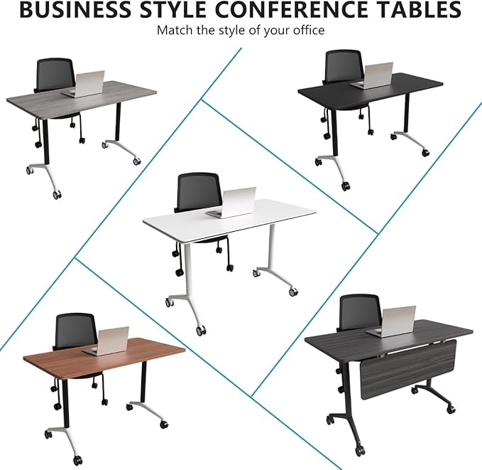 Goakwwuz Conference Room Table, Folding Conference Tables,Thicken Grey Tabletop,Flip Top Wooden Seminar Meeting Room Table for Conference Room Offices (8, Black+White, 61.0“)