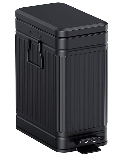 GibHerz Small Trash Can with Lid Soft Close-10L/2.6 Gal Stainless Steel Outdoor Dog Poop Garbage Can-Metal Waste Bins with Pedal for Bathroom Bedroom Office-Black