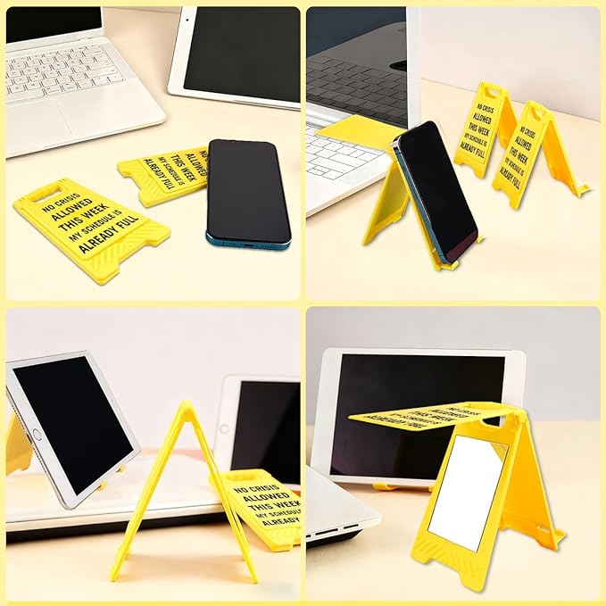 Funny Office Desk Accessories,(No Crisis Allowed This Week)Office Cubicle Decor,Desk Decor,Phone Holder Mirror Acrylic Table Signs， Team Gag Gifts for Coworker Employee Boss Lady Leader Director HR