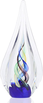 DOVDOV Blown Glass Sculpture, Blue Glass Art Collection Statue, Unique Mediterranean Water Drops Decorative Statue for Office, Bookshelf, Dresser, Living Room Coffee Table, Mantelpiece Filler