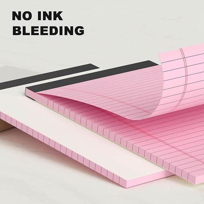 AILZFEI 6pcs Small Note Pad 5x8 College Ruled Pink Legal Pads Paper Notepads 6 Pack Study Back Writing Pads 5 x 8 Legal Pads Perforated Narrow Ruled Pads of Paper Pink