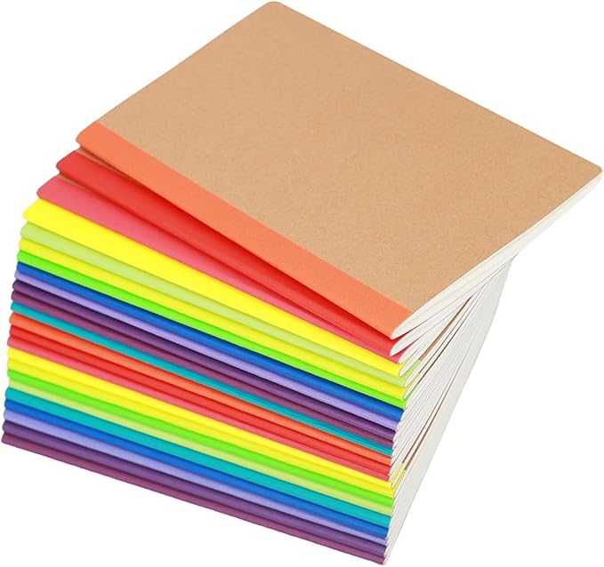 FAWTEEM 24 Pack A5 Kraft Notebook,Lines Pages - 60 Pages (30 Sheets), Wide Ruled,8.3”x 5.5” Small Kraft Notebook