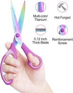 Zicolu 8.5" Scissors All Purpose, Multipurpose Office Scissors Set of 3 Pack, Titanium Coating Sharp Blade, Soft Comfort-Grip, Ideal for Fabric, School, Home, Craft & Sewing, Right/Left Handed, Purple