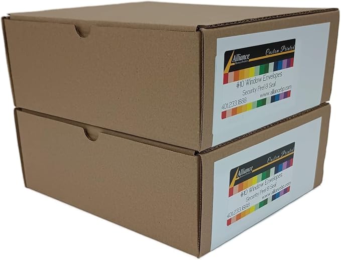 1000#10 Custom Printed Envelopes, White, Single Left Window, Self Seal, Security Tinted, Text and Logo Customization, Size 4-1/8 x 9-1/2 Inches, 24 LB