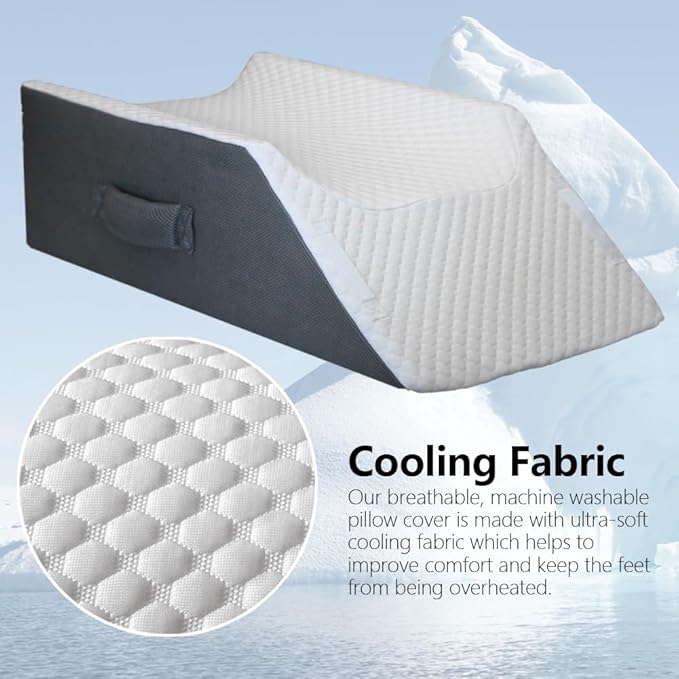 BlissfulNest Leg Elevation Pillow Leg Wedge Pillow for Legs/Knee/Ankle Post Surgery Leg Elevating Pillow for After Surgery Recovery Wider Longer Memory Foam Cooling Fabric