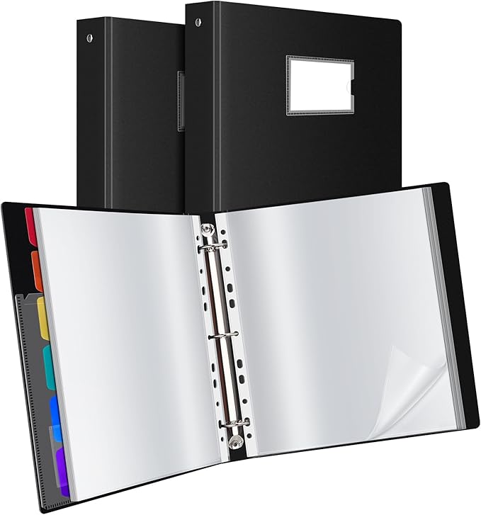 Uquelic 50-Pocket Binder with Plastic Sleeves for Letter/A4 Size(11" x 8.5"), Document Binder Organizer for Papers, Certificates and Artwork, Colorful PP Divider Pages for Presentation (2 Pack)