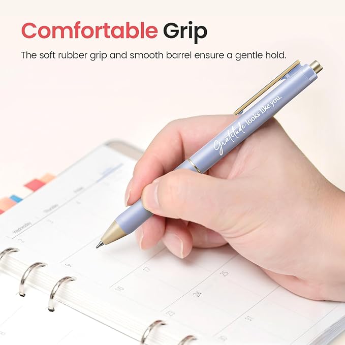 Taja Gel Pens, 6 Pcs Quick Dry Black Gel Ink Pens, 0.5mm Fine Point Smooth Writing Pens for Journaling and Note Taking, Cute Aesthetic Pens for Women & Men-Gratitude