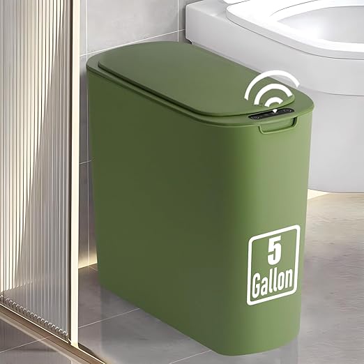 TIPGO 5 Gallon Motion Senor Bathroom Trash Can with Lid, Automatic Garbage Can Touchless, Smart Plastic Waste Basket for Narrow Spaces, Bathroom, Office, Bedroom, Living Room (Green)