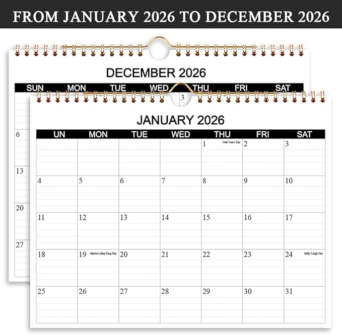 Calendar 2026 - Wall Calendar 2026 Runs from January 2026 to December 2026, 12 Months Calendar with Thick Paper for Planning at Home or Office, 8.5 x 11 Inch, Black