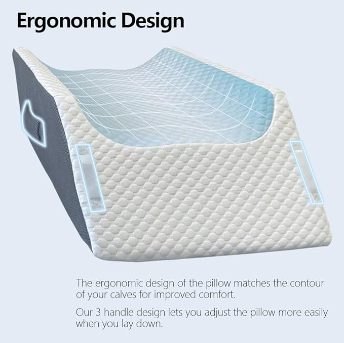 BlissfulNest Leg Elevation Pillow Leg Wedge Pillow for Legs/Knee/Ankle Post Surgery Leg Elevating Pillow for After Surgery Recovery Wider Longer Memory Foam Cooling Fabric