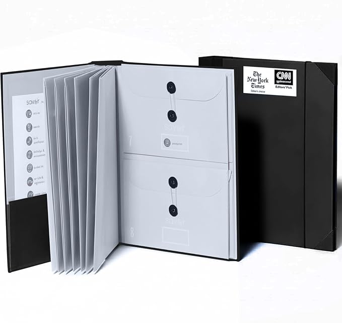 Savor | The Folio™ Document Organizer 2025 Edition | Premium Life Binder Acid-Free Custom Dyed Cloth-Bound Accordion Organizer w/ 10 Expandable Pockets | File Folders for Home Organization (Black)