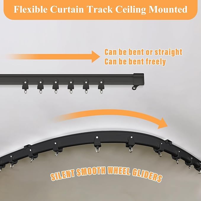 MaKefeile Room Divider Curtains with Flexible Ceiling Tracks Set,Blackout Curtain Ceiling Mount Curtain Track Privacy Room Dividers Ceiling Track Curtain Rod(White Drape & Black Rail W 12.5 × H 9 FT)