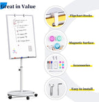 Mobile Whiteboard – 36 x 24 inches Portable Magnetic Dry Erase Board, 3' x 2' Stand Easel White Board Dry Erase Easel Standing Board with Flipchart Hooks