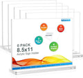 BlueValley Clear Plastic Flyer Sign Holder 8.5 x 11 Standing, 6Pack Horizontal Table Top Acrylic Brochure Menu Signs Holder, Double Sided Plexi Picture Photo Frame Lucite Paper Display Stand for Office Retail Vendor Show Fairs