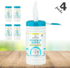 Juniper CLEAN 4 Pack Surface Cleaning Wipes with Bleach, All-Purpose Cleaner for Bathroom, Kitchen, Office, 300 Count Canister, 7.5" x 7" Sheet, Fresh Scent, Lint Free & Durable