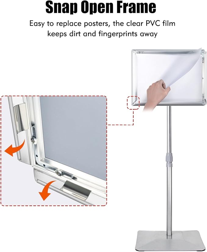 Golemas Adjustable Sign Stand for Display, with Upgraded Iron Base, Pedestal Floor Signage Stand Holder for Outdoor or Indoor Advertising (8.5 x 11, Silver)