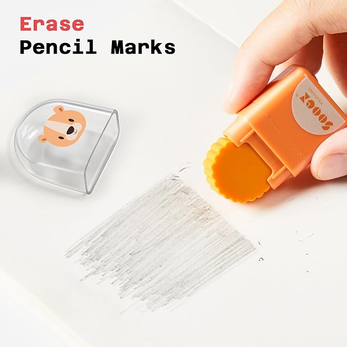Sooez 12 Pack Pencil Erasers, Cute Animal Eraser with Clean up Roller and Cover, Latex-Free, Bulk Art Drawing Erasers for Teens Adults & Teacher Classroom/School Supplies