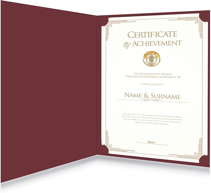 HAUTOCO 50 Packs Certificate Holders, Burgundy Diploma Holders, Document Award Covers Certificate Folders with Gold Foil Border for 8.5x11 Letter Size