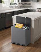 Dual Trash and Recycling Bins for Kitchen, 13.2 + 5.2 Gal (50+20L) Stainless Steel Trash and Recycle Bin Combo with Soft-Close Lid, Large Garbage Cans for Kitchen Home with 2 Magnets Sticker, Grey