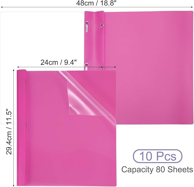 PATIKIL Plastic Report Covers with Prong, 10 Pcs 80 Sheet Clear Front Presentation Binders with 3 Metal Prong Fasteners Report Folder for Resume Documents Files Letter, Rose Red