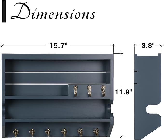 Mutsault Key Holder for Wall, Mail Organizer Wall Mounted, Gray
