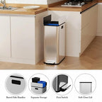 Garvee Kitchen Dual Trash Can, 15 gal Large Recycling Bin Garbage Can with Butterfly Lid, Fingerprint Resistant Stainless Steel Trash Bin for Kitchen, Living Room, Office (2 x 28 L)