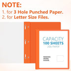 Feifeiya 48 Pack Plastic Report Covers with 3 Prongs Presentation Folders Bulk, 100 Sheet Capacity, Clear Front Report Covers for Presentation Document Paper School Office Supplies (Orange)