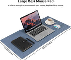 Wolaile Faux Leather Desk Pad Blotter,Water and Slip Resistant Writing Desk Protector Mat,Blue Large Mouse Pad for Desktop/Office Home Table Cover,36x17 in