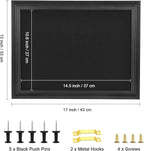 YCCYYCCY Bulletin Board with Felt, Black Wood Framed Display Bulletin Board for Walls with Pins, Eye Bolts, gaskets, Screws, Pin Board for Office, School and Home(MZB-BK,3343,1P)