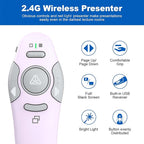 QUI Presentation Clicker Wireless Presenter Remote Clicker for PowerPoint Presentation Remote, PowerPoint Slide Advancer for Mac/Windows/Linux, Google Slide/PPT/Keynote, USB A&C, Purple
