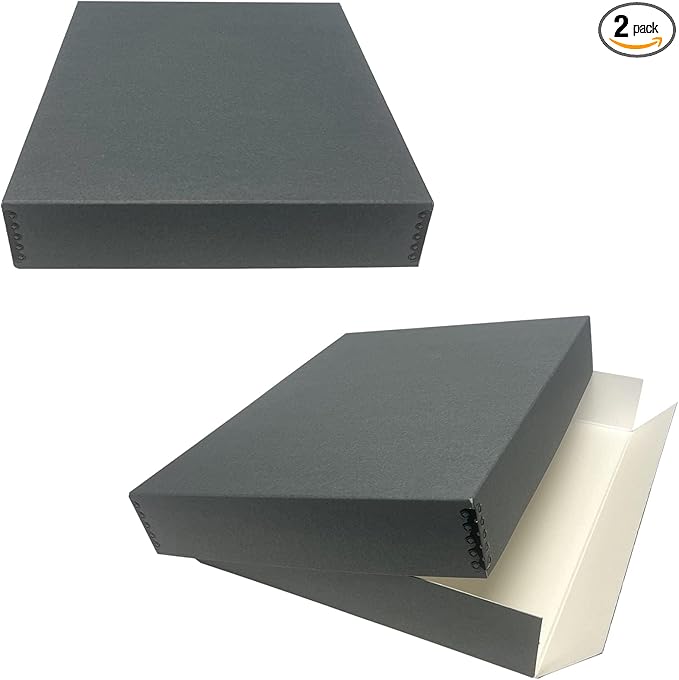 Lineco Museum Archival Storage Box, 14.75x18.75x3 in. Drop Front Design. Acid-Free with Metal Edge. Organize Photos, Pictures, Prints, Documents, Crafts, DIY. Gray, 2 Pack