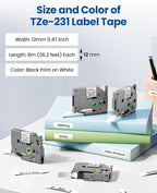Pillex TZe-231 TZe TZ Tape 12mm 0.47 Laminated White AZe Label Tape Replace for Brother Label Maker Tape TZe231 Work with Brother P Touch Label Maker PT-D210 PT-H110 PT-D220 PT-D400 D600 D610BT 6-Pack