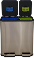 70 Liter / 18.5 Gallon Rectangular Hands-Free Dual Compartment Recycling Kitchen Step Trash Can with Soft-Close Single Lid, Stainless Steel (40L x 30L Capacity) Rose Gold Finish