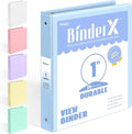 BinderX Extra Durable 3 Ring Binder, Round Ring 1 Inch Binders, Fits 175 Sheets of 8.5x11 Paper, Customizable View Cover with Inside Pockets, Cute 1" Binder, School Supplies for Girls, Blue