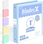 BinderX Extra Durable 3 Ring Binder, Round Ring 1 Inch Binders, Fits 175 Sheets of 8.5x11 Paper, Customizable View Cover with Inside Pockets, Cute 1" Binder, School Supplies for Girls, Blue