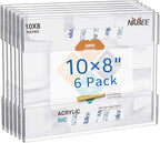 Niubee 8x10 inch Wall Mount Acrylic Sign Holder with Double Sided Tape Adhesive for Office, Home, Store, Restaurant, No Drilling -Horizontal (6 Pack)