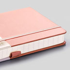 EMSHOI College Ruled Notebook-120gsm Thick Paper, 256 Numbered Pages Lined Journal for Women, 16 Perforated Pages, Faux Leather Hardcover, Inner Pocket, Pen Holder, A5 Medium 5.75" x 8.38"-Pink