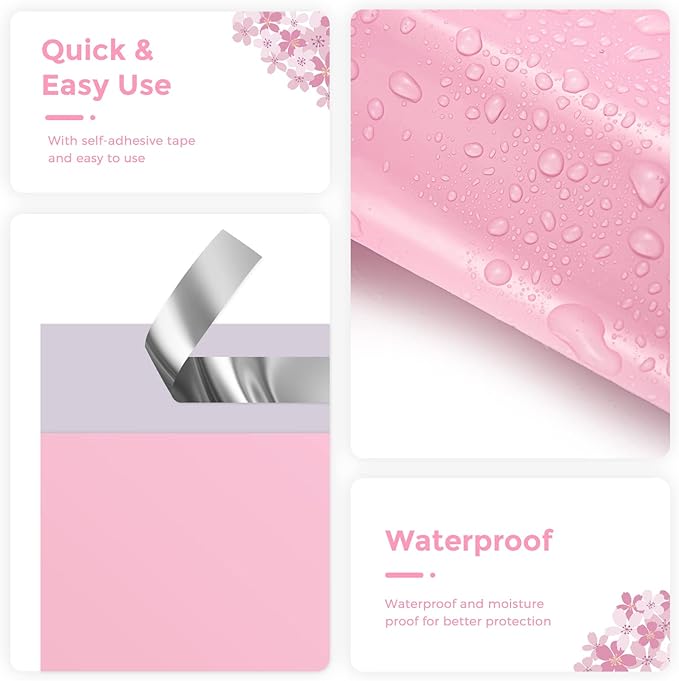 Metronic Poly Mailers 9x12 200 Pack, Strong Adhesive Shipping Bags for Clothing, Waterproof and Tear-Proof Shipping Envelopes, Small Mailers Poly Bags Packaging Bags in Light Pink