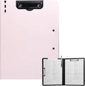 FRETONBA Clipboard Folder, A4 Foldable Clipboard with Horizontal and Vertical Double Metal Clips, 360 Degree Foldable Binder Clipboards with Pen Holder, File Cover Work Folder Clipboards, Pink