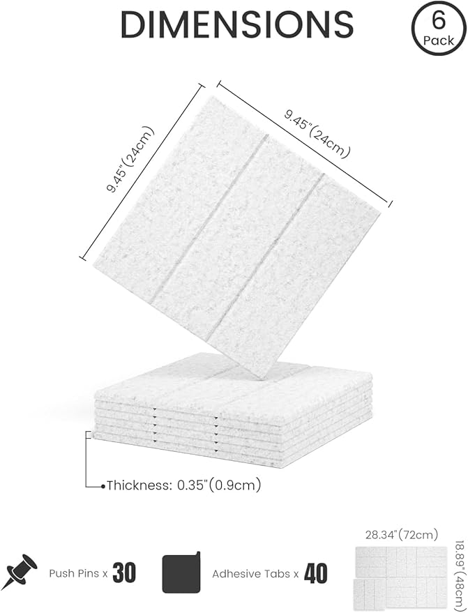 Fluxynara Felt Bulletin Board Tiles -28"x18" with 40 Adhesive Tabs, Cork Board Alternative for Office Decor, Push Pin Board Wall Organizer 6-Pack (Grass Green)